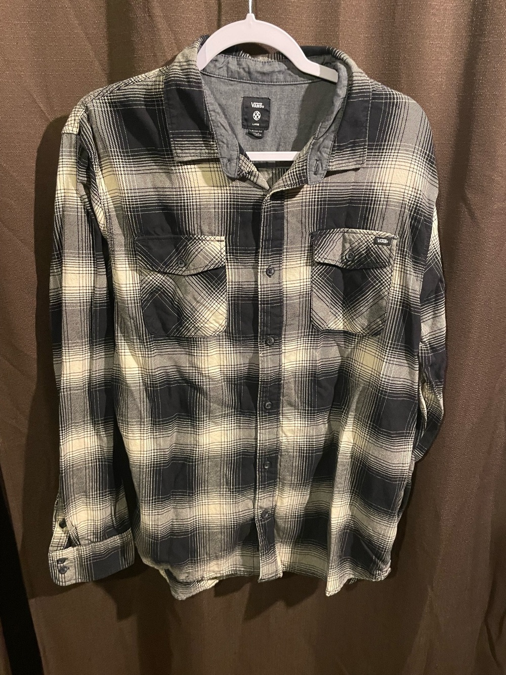 Vans Black and Cream Plaid Long-Sleeve Button-Down Shirt